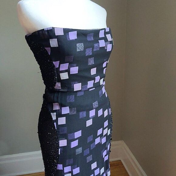 Vintage Y2K Badgley Mischka Gown Strapless Designer Beaded Sheer Wrap Siren 4 - Picture 14 of 15